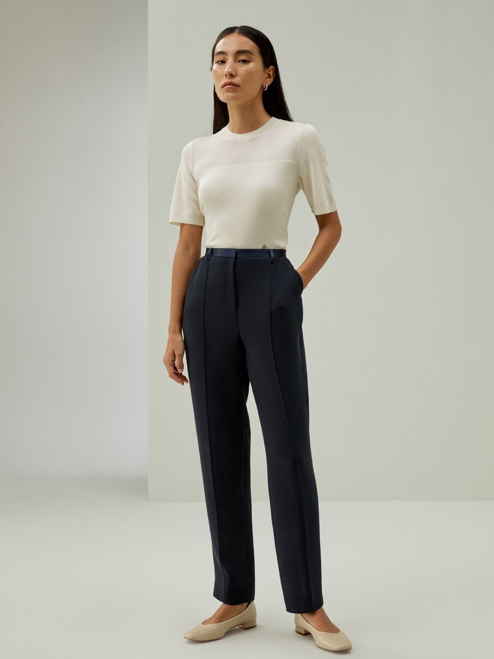 NWT Lilysilk Sophisticated Slim-Fit Adjustable Ankle Pants size 8 midnight blue